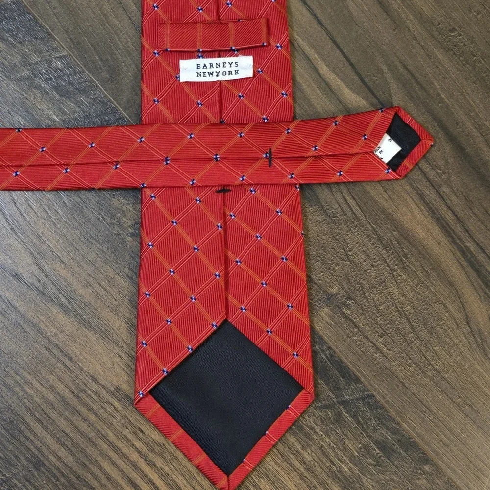Vintage Barneys‎ New York 100% Silk Red Blue Diamond Tie Made In USA